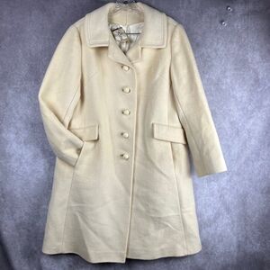 Vintage 60s 70s Wool‎ Overcoat Womens M/L Rices Cream Button  Lined Long Jacket